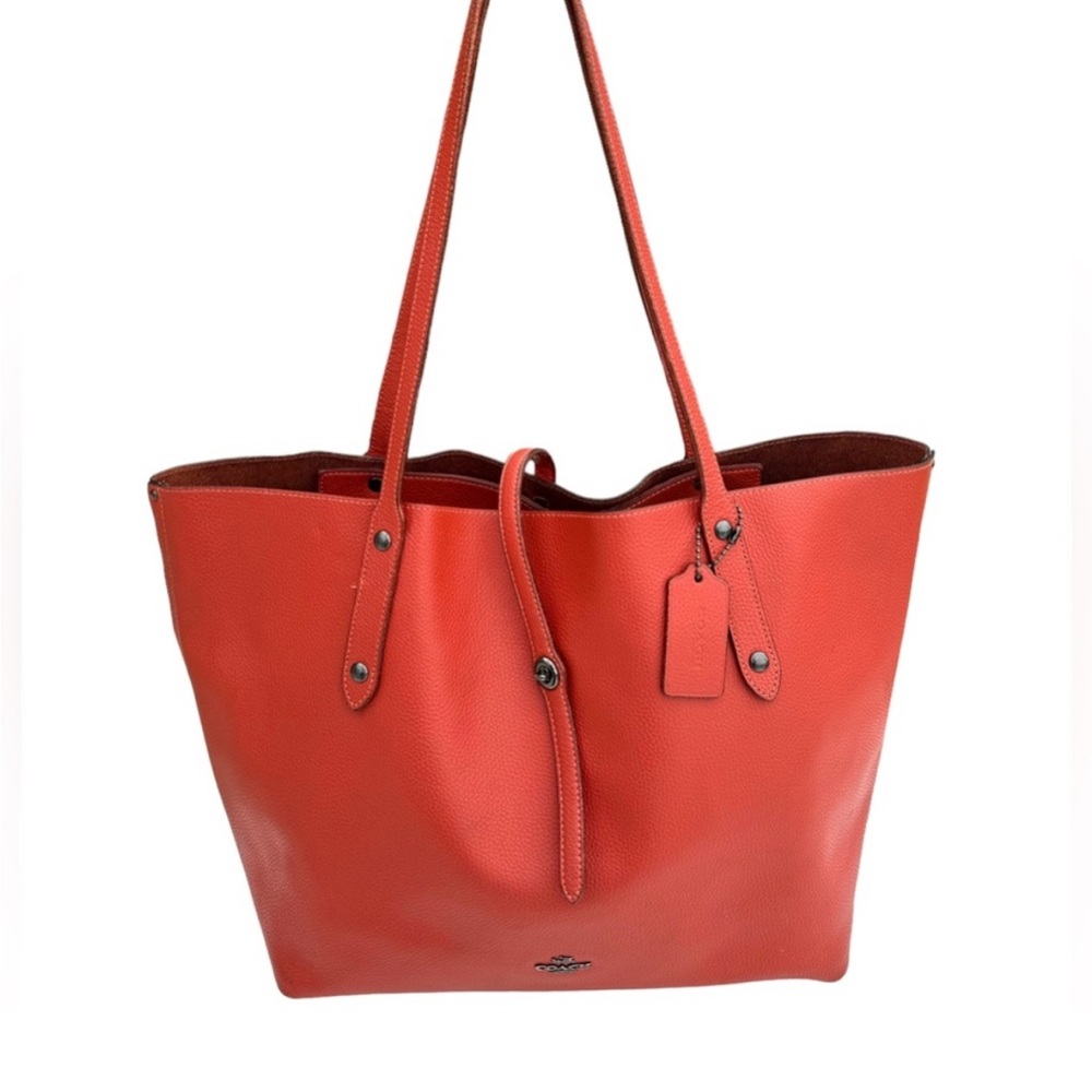 Coach Market Tote Deep Coral Printed Pebbled Leather Shoulder Bag Women’s